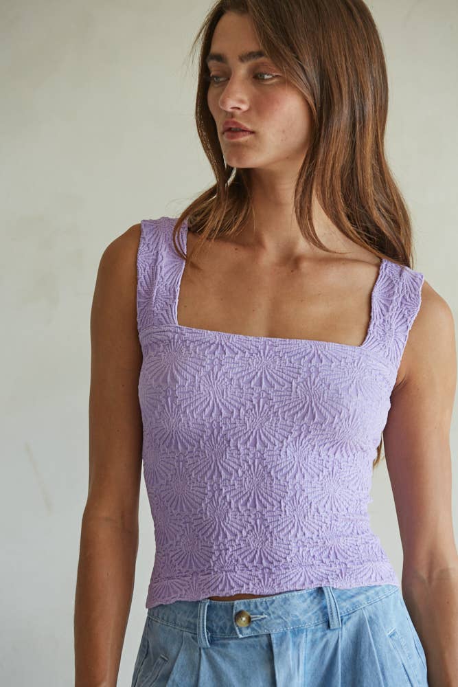 Knit Spandex Seamless Jacquard Tank: Violet Tulip / One Size