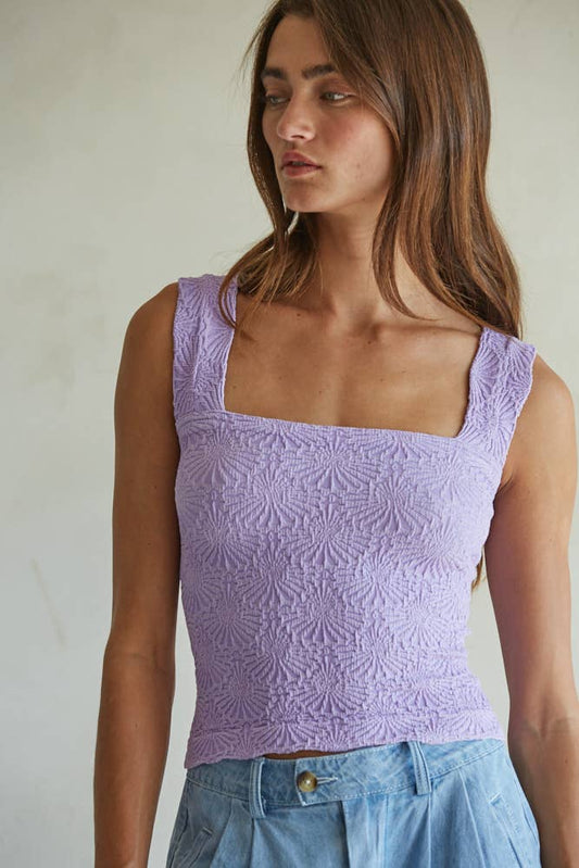 Knit Spandex Seamless Jacquard Tank: Violet Tulip / One Size