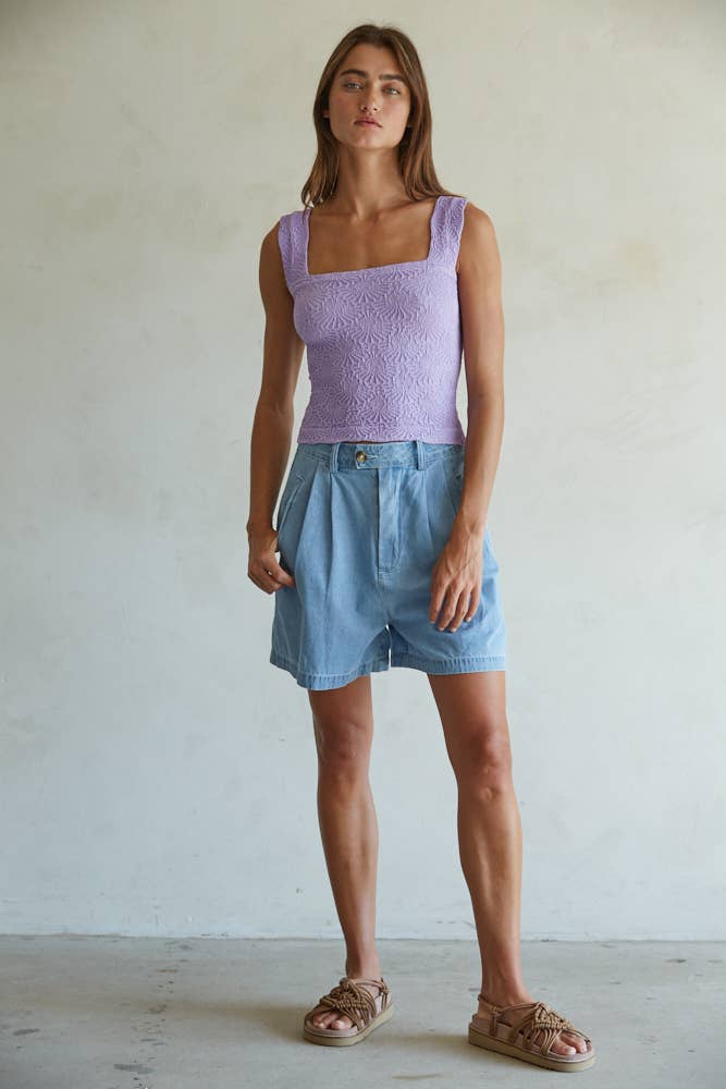Knit Spandex Seamless Jacquard Tank: Violet Tulip / One Size